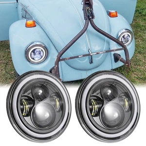 Pair Refit For 1972 VW Beetle 7" LED Headlight Hi/Lo Beam O Ring DRL Turn Signal - Picture 1 of 11