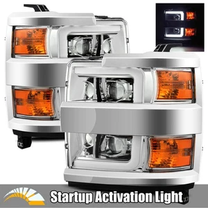 15-19 Silverado 2500/3500 Activation Light/DRL Chrome Dual Projector Headlights - Picture 1 of 8
