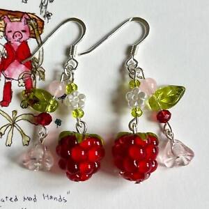 Handmade Cottagecore Forest of Glass Earrings Flower Pearl&Grape Charm Earrings