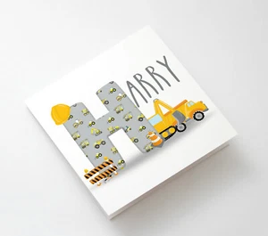 Personalised Kids Construction Digger Greeting Birthday Card Nephew Son Grandson - Picture 1 of 1