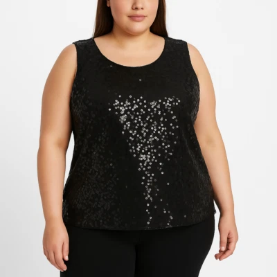 Scala Top Womens 3X Black Sequined Sleeveless Vintage Party Event Concert - Image 1 of 4
