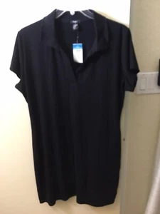 NWT rue+ Women's 3X Knee Length Black Ribbed Collared T-Shirt Short Sleeve Dress - Picture 1 of 4
