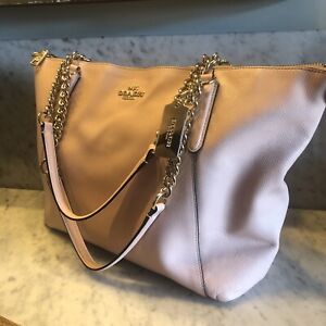 Coach Ava Pebble Chain Light Pink Leather Shoulder Bag Gold Chain