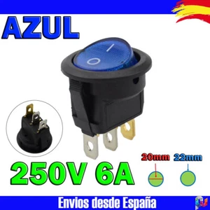 Interruptor LED redondo 22-23mm Rocker Switch 6a/250v AC con luz - AZUL - - Imagen 1 de 2
