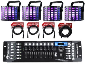 4 American DJ MINI DEKKER RGBW LED Derby/Strobe Effect Lights+DMX Control+Cables - Picture 1 of 12