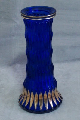 VASE GLASVASE WALTHER GLAS TISCHVASE BLUMENVASE KOBALTBLAU MIT GOLDDEKOR - Bild 1 von 4