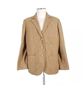 Ralph Lauren Blazer jacket womens 14W wool blend brown Hounds Tooth Equestrian - Picture 1 of 13