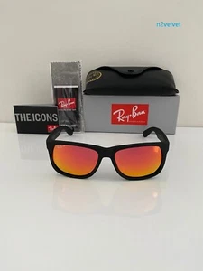 Ray.Ban.RB4165 622/6Q 54-16 Justin Red Polarized Lens Sunglasses - Matte Black - Picture 1 of 8
