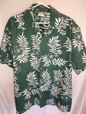 CAMISA PARA HOMBRE VERDE BLANCA GO DESCALZO ALGODÓN ISLA HAWAIANA TALLA 2XL XXL 56" Foto 1 de 4