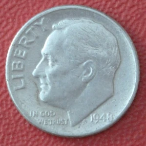 1948 Roosevelt Dime 90% Silver 8706 - Bild 1 von 2