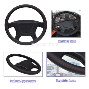 Trailer Truck SUV Car Black Faux Leather Red Line Steering Wheel Cover Muti Size - Imagen 1 de 14