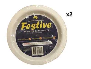 100x Party White Dinner Plates 230mm Reusable Microwaveable Plastic Plate - Picture 1 of 1