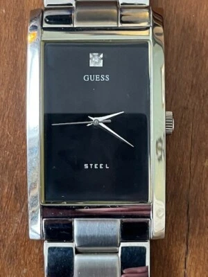 GUESS Steel Quartz Watch G95374G SS Bracelet Band Black Dial New Battery - Image 1 of 4