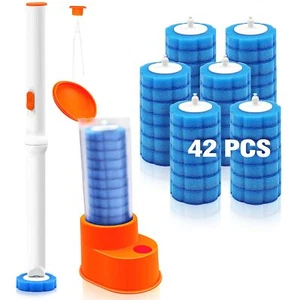 Disposable Toilet Brush with Tweezers, Toilet Bowl Wand Holder Set with 42 Cl... - Picture 1 of 6