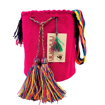 Nuevo con etiquetas Bolso Mochila Wayuu Grande Colombiano Hecho a Mano Sólido Informal Alta Calidad FUCSIA Foto 1 de 4