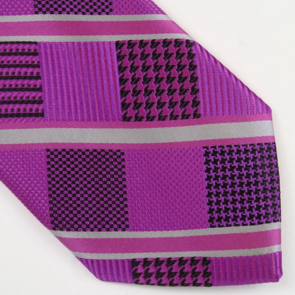 Stacy Adams Purple Check Plaid Diagonal Silver Stripe 58"x3.25" Sunday Best - Image 1 of 4