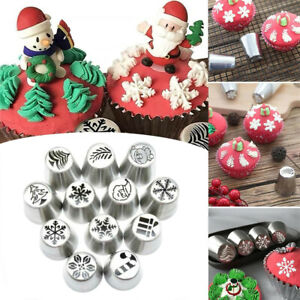 12x Christmas Pattern Russian Piping Tips Set Icing Nozzles Cake Cookies Decor