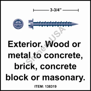 (500) Tornillo de hormigón azul diamante 1/4 x 3-3/4 cabeza de arandela hexagonal ranurada #138319 - Imagen 1 de 1