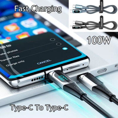 PD 100W USB C to USB C Cable Fast Charging Cord LED Display Type-C Charger↗ - Image 1 of 4