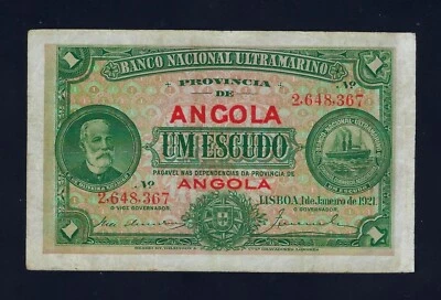 Portugal  Angola 1 ESCUDO 1921 P-55 VF RARE - Image 1 of 2