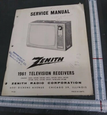 Zenith Service Manual 1961 Television 16e23 16e23q 16e24q 16f25t - Image 1 of 4