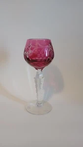 Vintage Mini Pink Cut to Clear Bohemian Wine Crystal Glass 5" - Picture 1 of 6