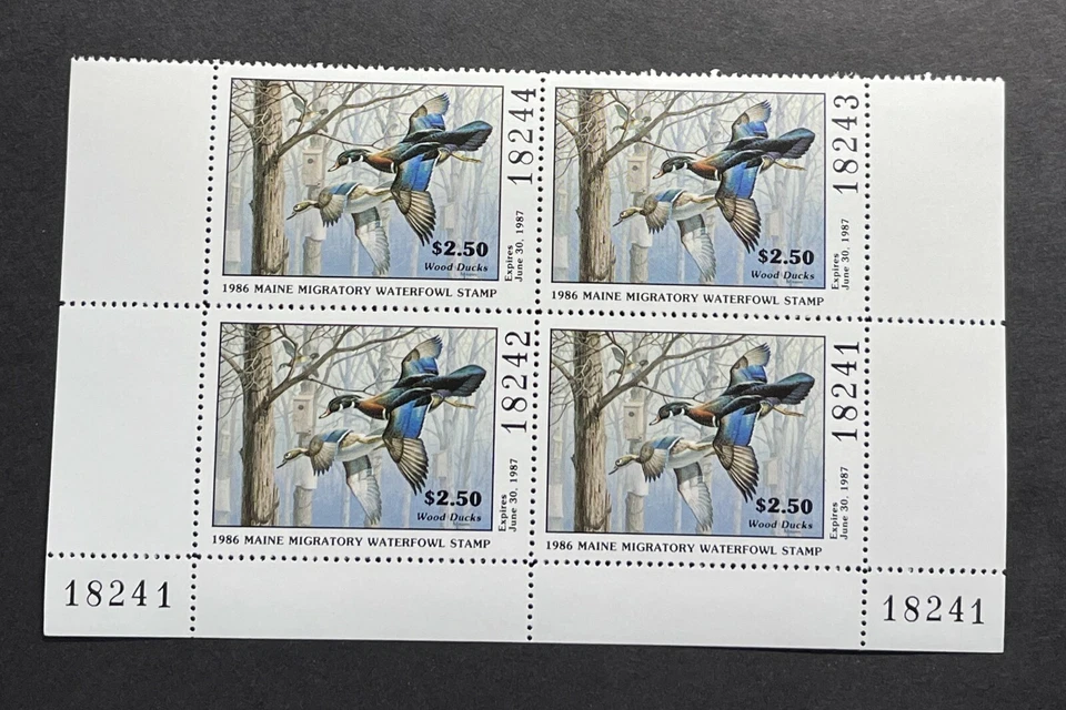 WTDstamps - 1986 MAINE - Block - State Duck Stamp - Lot1 - Mint OG NH  - Image 1 of 2