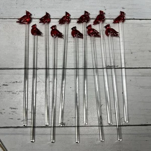 11 palos vintage de vidrio artístico cardinal para agitar artículos de barra aves de vacaciones - Imagen 1 de 5