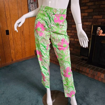 Rare Lilly Pulitzer Pink Green In The Garden Hidden Tiger Palm Beach Pants XL - Image 1 of 4