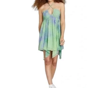 Halter Dress Midi Sz Xs Fairy 90s Y2K Artsy Stretch Tiered Layered Beachy Cottag - Picture 1 of 6