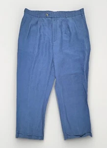 Jos A Bank Pants Mens 40x30 Blue Linen Pleated Cuffed Casual Slacks Lightweight - Picture 1 of 10
