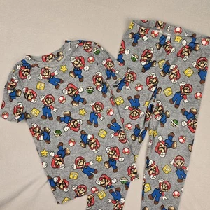 Boys Super Mario Nintendo Sleepwear Set Size 8 Gray Long Sleeve Cotton Snug - Picture 1 of 8
