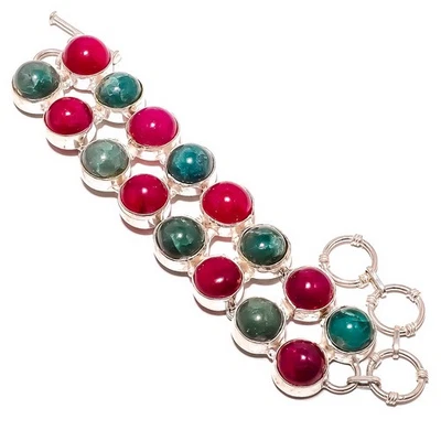 Brazalete étnico esmeralda, rubí (simulado) plateado joyería 7-7,99" TB7537-9 Foto 1 de 3