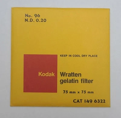 Kodak Wratten Gelatin Filter No. 96 ND 0.20 CAT 1496322 75mm x 75mm **Sealed** - Image 1 of 2