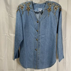 Camisa de Colección Bingo Bingo Talla 16 Denim Shacket Abotonada Manga Larga Tachonada Azul - Imagen 1 de 14