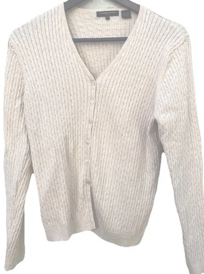 Cárdigan para mujer Jeanne Pierre Petite de algodón crema con botones delanteros PL grande Foto 1 de 4