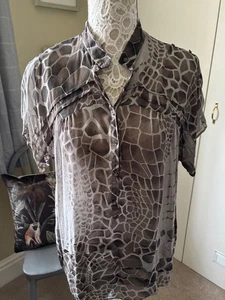 Stunning Allsaints Silk Blouse Size UK 12 Animal Print Semi Sheer Grey VGC - Picture 1 of 11