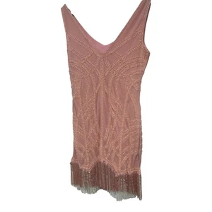 Danity Dress Pale Pink Sparkly Sequin Seasonal Gatsby Charleston Frill Size M - Picture 1 of 7