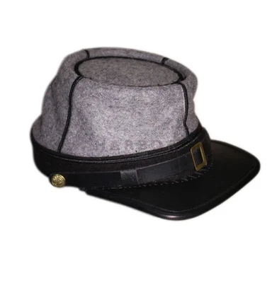 Sombrero Kepi CSA Guerra Civil - Gris con Banda Negra y 1 Trenza Negra - Recreación Confederada Foto 1 de 3