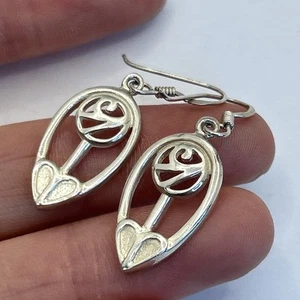 Abstract Rose Sterling Silver 925 Earrings Heart Drop Hoop Jewellery Simple - Picture 1 of 13