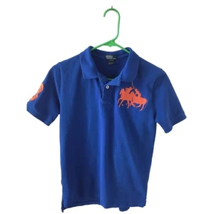 Polo Ralph Lauren Blue Big Polo Blue and Orange Logo Shirt L 14-16 - Picture 1 of 4
