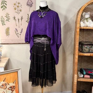Purple Floral Oversized Kimono Sleeve Top Witchy Whimsigoth Fairy Grunge OS L - Picture 1 of 6