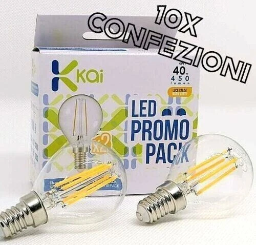 KAI 20X LAMPADINE LED Sfera E14 4W FILAMENTO LUCE CALDA 2700K Trasparenti PROMO PACK