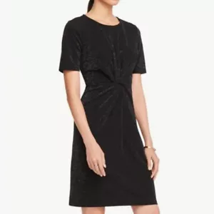 ANN TAYLOR BLACK SILVER SHIMMERING FRONT KNOT SHORT SLEEVES DRESS SIZE: M NWT - Picture 1 of 4