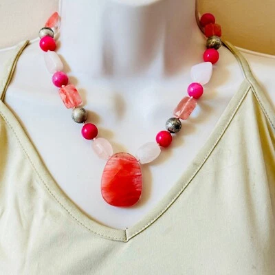 Collar de cuarzo rosa cereza Talbots firmado collar de cuentas cuentas de plata raro 20"L Foto 1 de 4