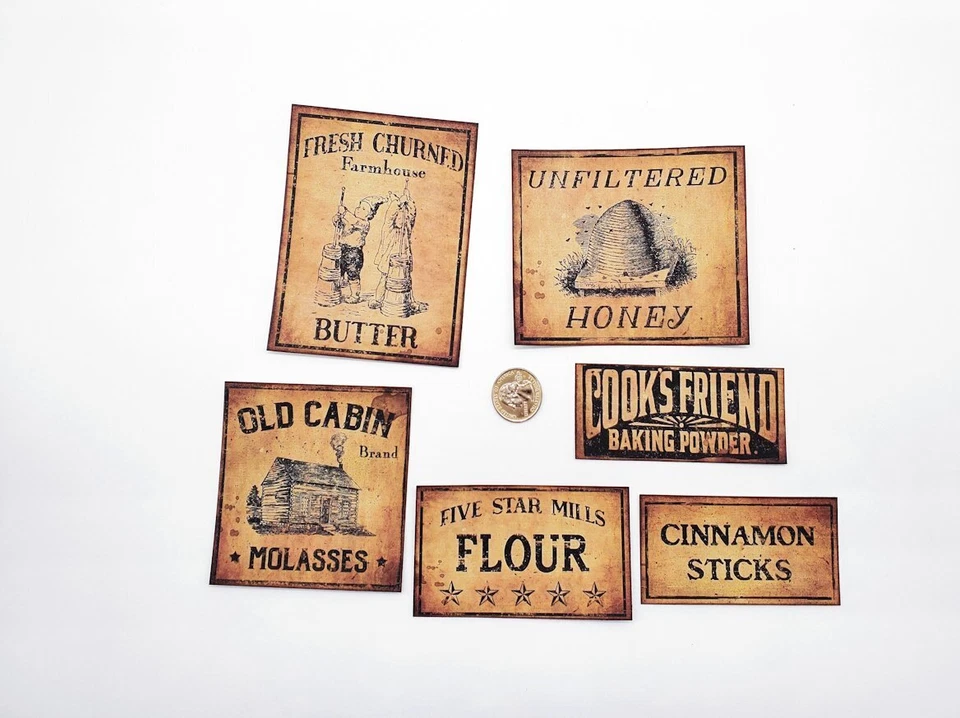6-Primitive-Farmhouse-Country-Rustic-Grubby-Pantry-Store-Farm-Labels-Stickers - Image 1 of 1