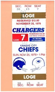 Kansas City Chiefs @ San Diego Chargers 11-25-1979 ticket Topps Dan Fouts Oregon - Picture 1 of 2