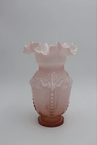 Vintage Pfirsich & weiße umhüllte Vase, verzierte Rüsche, gequetschte Kante - Bild 1 von 6