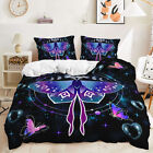 Purple Dimonds Rose Floral Moth Butterfly Doona Duvet Quilt Cover Bedding Set