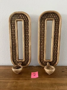 2 Vintage Homco Candle Holders Wall Sconces Basket Weave 4186 MCM Decor - Picture 1 of 10